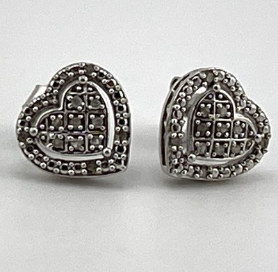 UNISEX 925 Sterling Silber & CZ Herz Ohrringe/durchbohrt/,25 /2,2 Gramm 