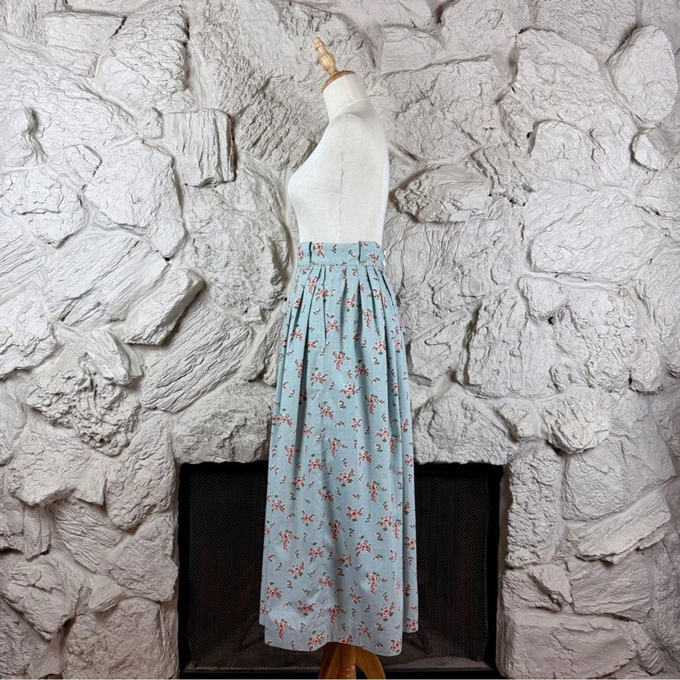 Falda Ralph Lauren Etiqueta Azul c. Años 80 Algodón Challis Antigua Azul Floral | 6 Foto 3 de 4