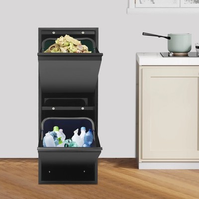 Waste & Recycling Tilt Out Cabinet with 2 Buckets, Trash and Recycling Organizer