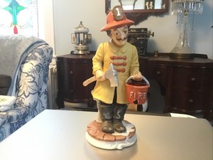 Vintage Lefton Porcelain Fireman Figurine Firefighter . 8 1/2” Tall