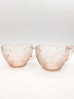 Set Of 2 Vintage Jeanette Pink Cherry Blossom Depression Glass Teacups 1930s