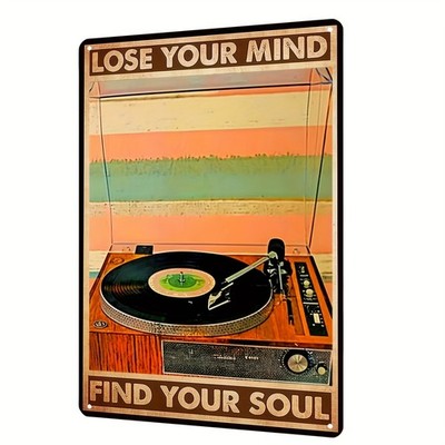 Vinyl Record with Retro DJ Turntable  Tin Metal Signs Home Décor 8x12