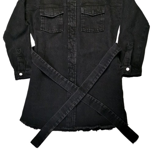 Mossman The Solitary Dress, 100% Cotton Black Denim Long Sleeve Fray Hem Size 8 - Picture 4 of 14