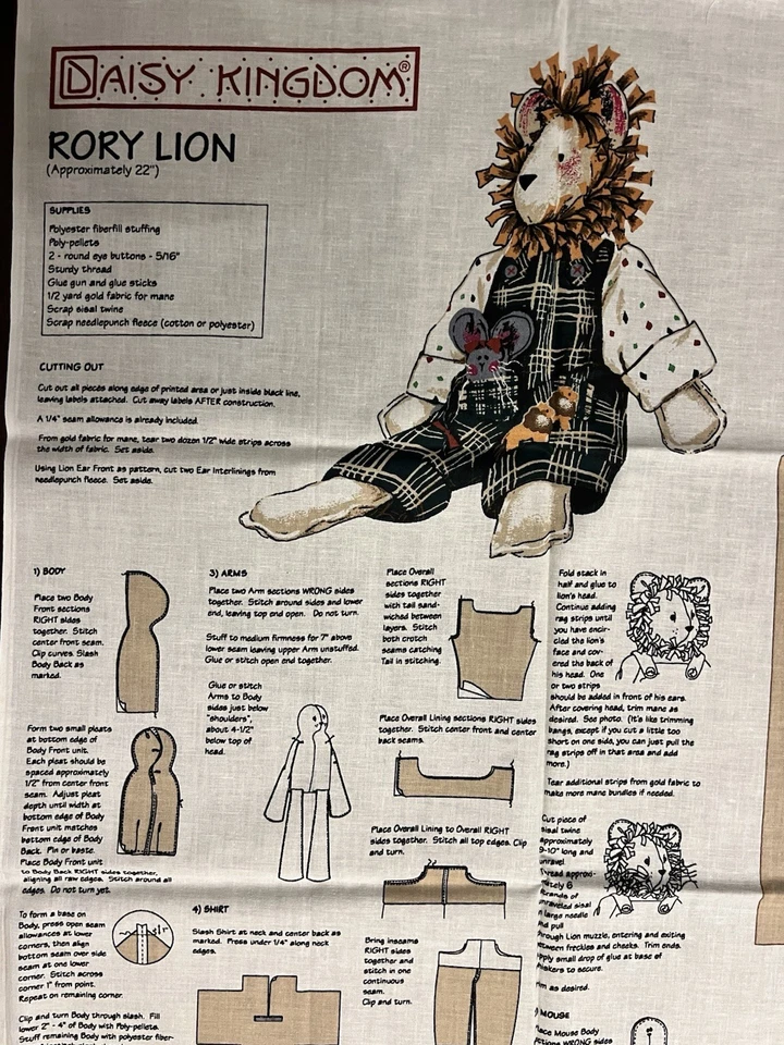 Panel de tela "Rory Lion" ©1998 Daisy Kingdom cortar y coser # 3761 1 panel completo Foto 3 de 4