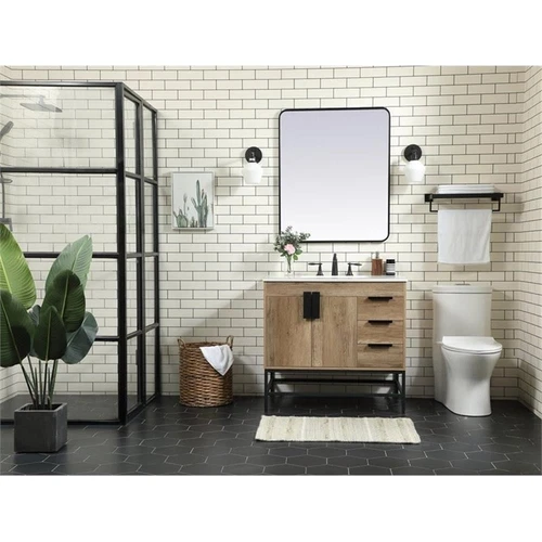 Elegant Decor Eugene 36" Aluminum MDF Single Bathroom Vanity in Natural Oak - Picture 6 of 8