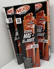 Nerf Pro Mag with 15 Half-Length Darts Magazine plus Refills Lot Of 3