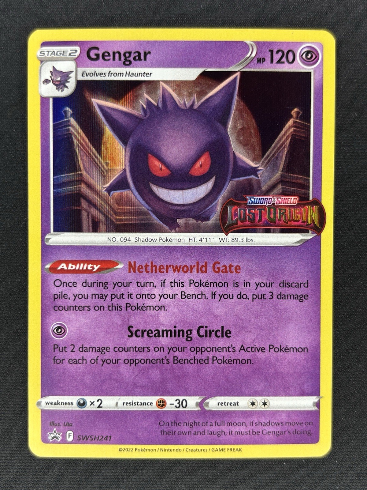 Gengar - SWSH241 Lost Origin Prerelease Stamped Holo Promo Pokemon Card - LP