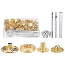 24 Sets Snap Fasteners Kit Metal 15mm with 4 Tools for Leather Gold Tone