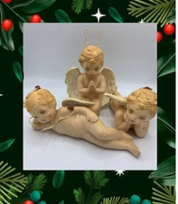 HOUSE OF LLOYDS VINTAGE 3 PIECE CHERUB ANGEL CERAMIC CHRISMAS FIGURES