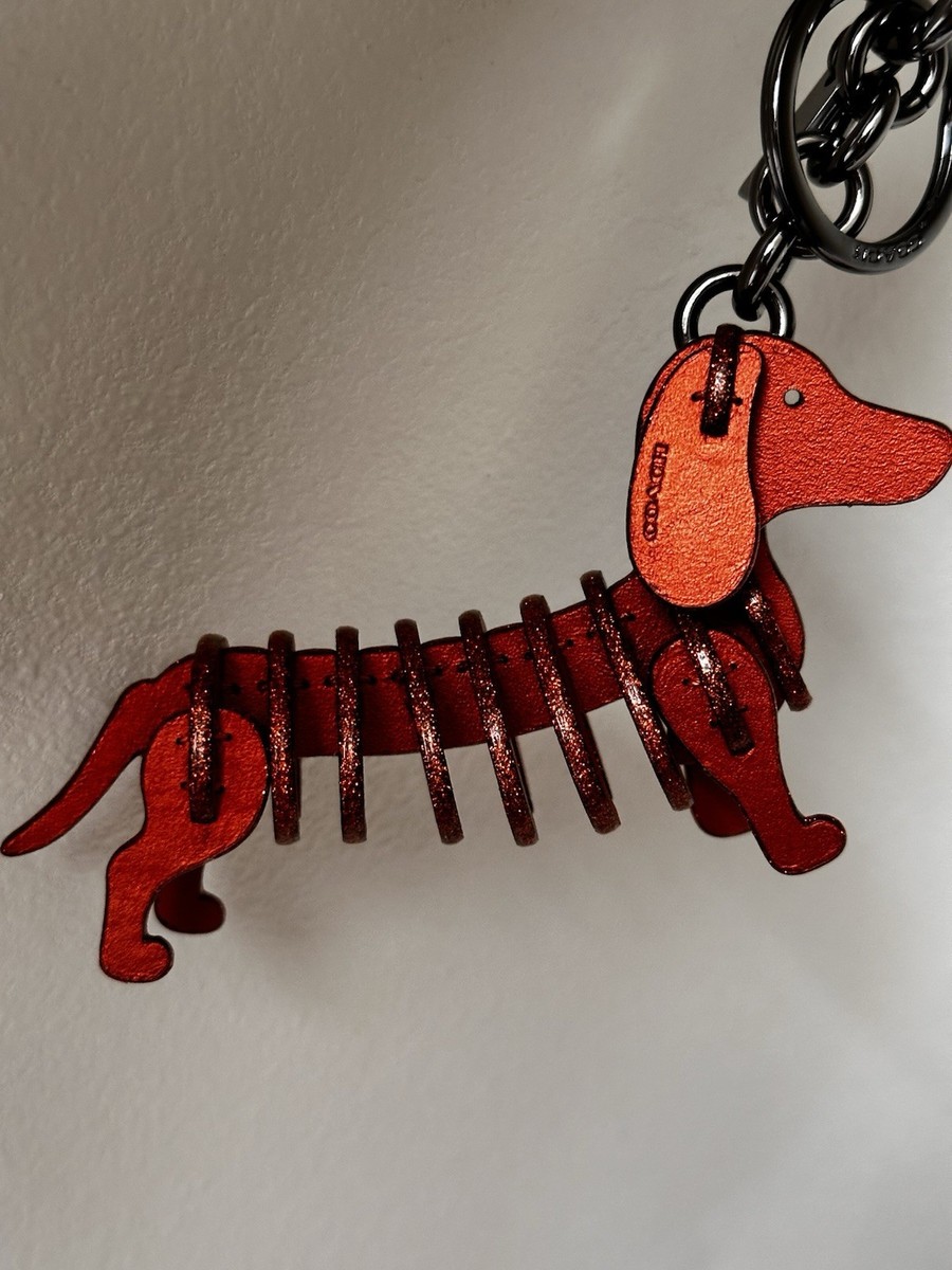 NEW COACH PUZZLE DACHSHUND METALLIC BRICK LEATHER GLITTER BAG