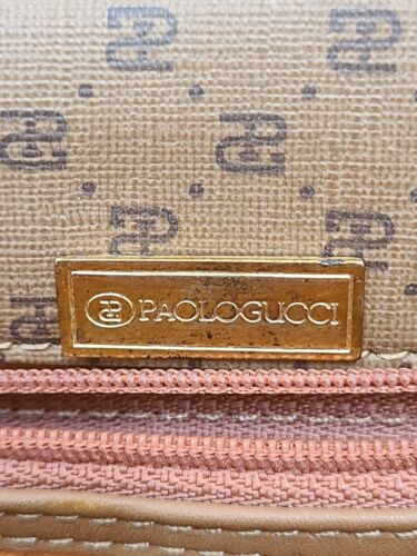 Vintage Paolo Gucci CognacBrown Canvas Leather Shoulder Purse Handbag Crossbody - Picture 10 of 13