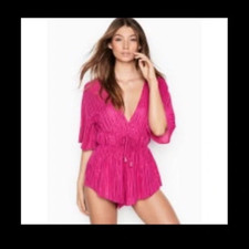 Victoria's Secret Cover Up Romper M 8-10 Hot Pink Metallic Swimwear Topper