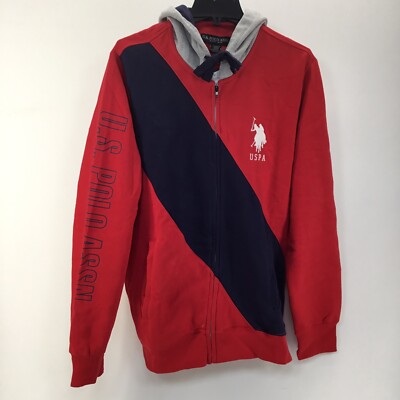 U.S. POLO ASSN Men's FRECH TERRY Colorblock Hoodie, Engine Red, L