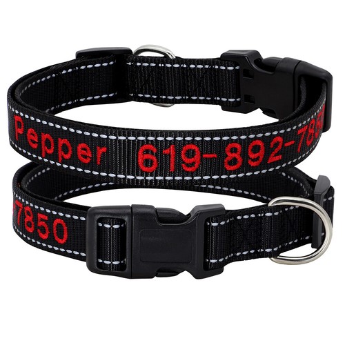 Reflective Nylon Personalised Dog Collar Embroidered Custom ID Name Phone Number - Picture 5 of 23
