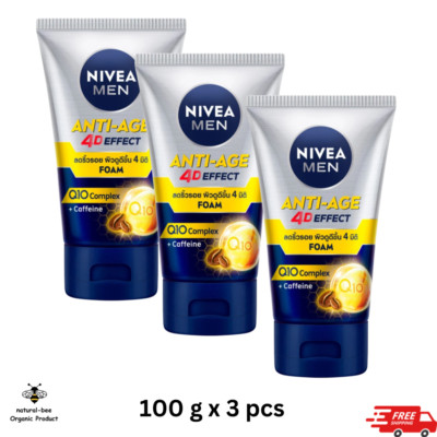NIVEA Men Facial Foam Cleanser Q10 Wrinkle Repair Anti-Aging Q10 4D Effect 3 pcs