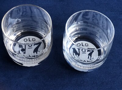 Set 2 Jack Daniels Old No 7 Brand Whiskey Round Low Ball Etched Glass 3.5'' Tall