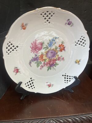 Antique Schumann Dresden floral Pierced Cabinet Plate Bavaria Flowers