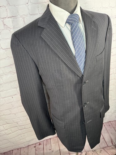 ALFANI Mens Black Wool REG FIT PINSTRIPE Pleated 2 Pc Suit 40L Jacket 35x32 Pant - Picture 4 of 15