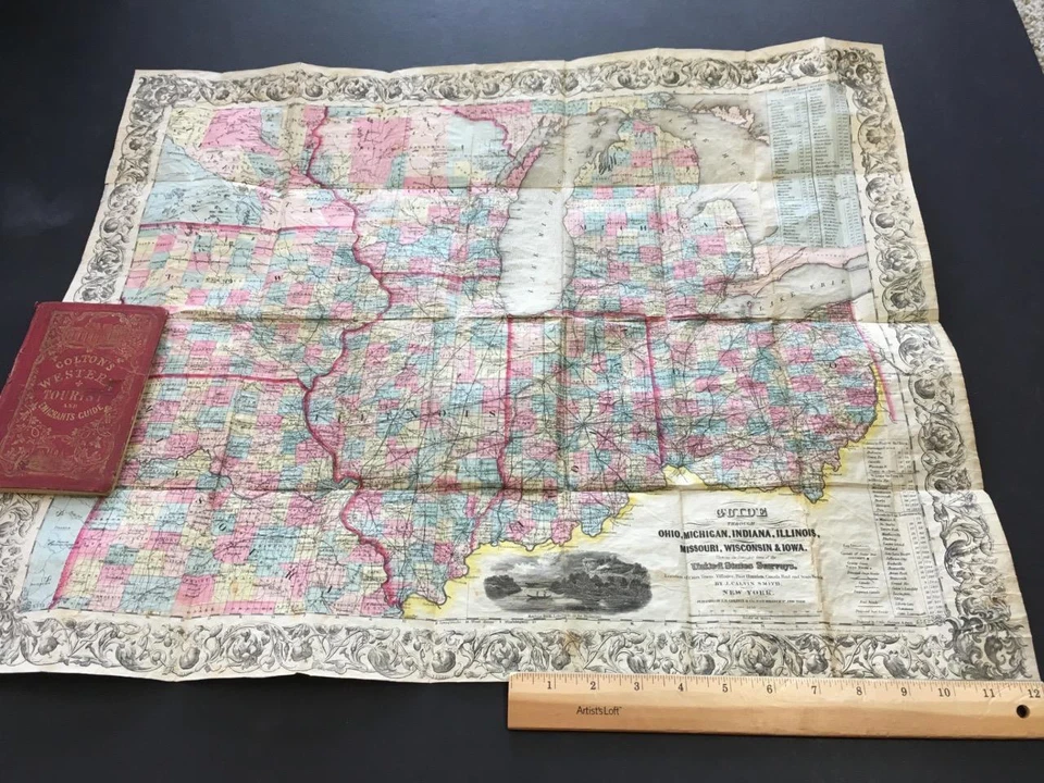 GUÍA TURÍSTICA OCCIDENTAL EMIGRANTE COLTON 1854 "LIBRO MAPA DE BOLSILLO GRANDE" MAPA DE EE. UU. ANTIGUO Foto 4 de 4