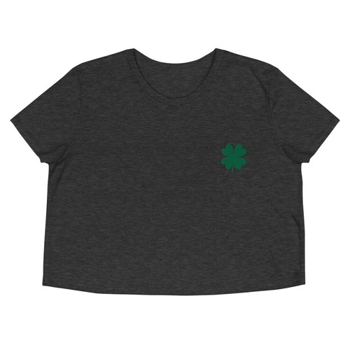 Crop T-Shirt "Four Leaf Clover" Ladies' Flowy Embroidered Crop Tee - Picture 7 of 9