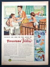 Arte de proyección original Firestone Velon 1946 impresión vintage anuncio hora del baño