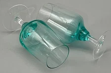 2 Vtg Cocktail  Sasaki Harmony Aqua Wine Glasses Crystal Blown 5.25" Set Goblets