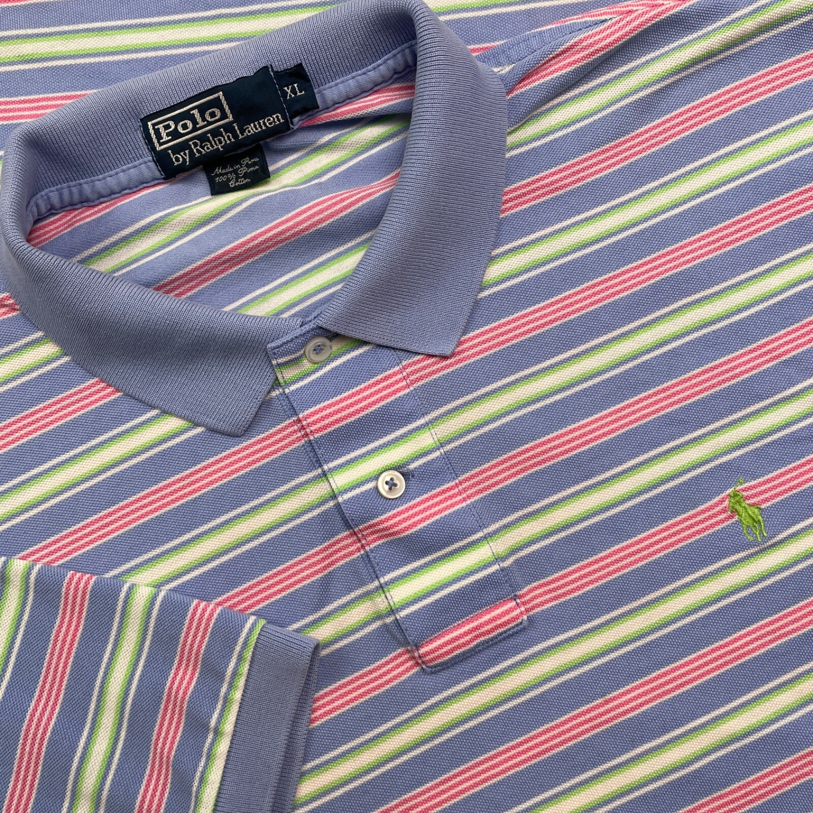 Polo Ralph Lauren vintage camicia uomo XL verde rosso blu righe pony preppy pima difetto