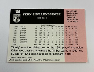 Fritsch AAGPBL Baseball Singles: #185 Fern Shollenberger | eBay