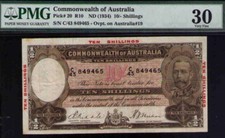 R-10 (1933) Riddle/Sheehan - 10 Shillings. Prefix C43 PMG 30 VERY FINE Pick# 20