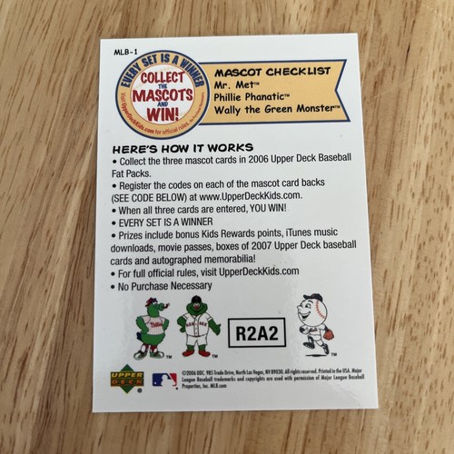 BOSTON RED SOX MASCOT "WALLY" THE GREEN MONSTER SIGNED 2006 UPPER DECK CARD AUTO - Picture 2 of 2