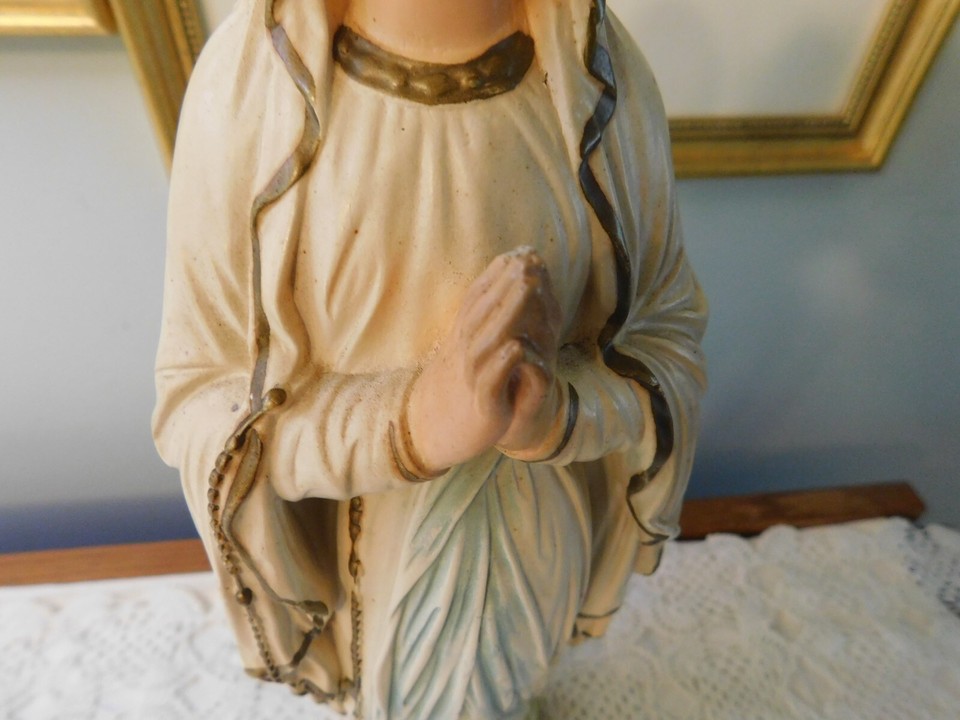 Vintage Virgin Mary Religious Plaster Statue CS 114 Our Lady of Lourdes