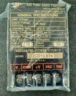  AAK CD15.5TK Regulated Power Source Input 105 to 132 VAC / Output 15VAC .5A