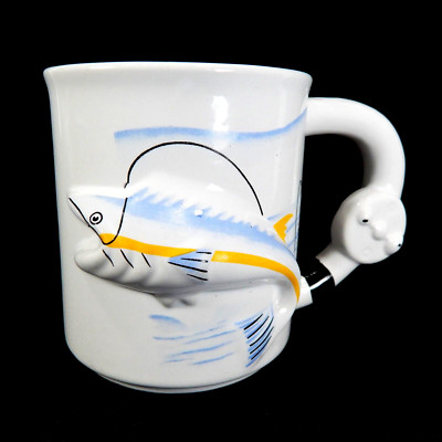 Emson Taiwan Fishing Mug 3D Fly Fishing Coffee Cup Figural Rod Reel Man Cave