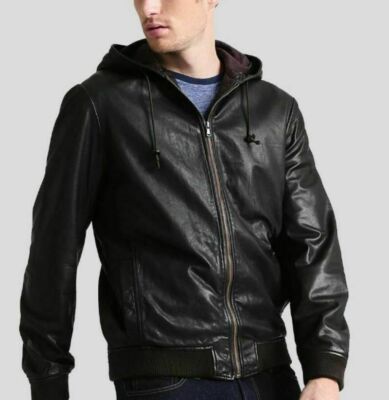 Herren Biker Motorrad Vintage Schwarz Bomber Style Echt Leder Jacke Neu