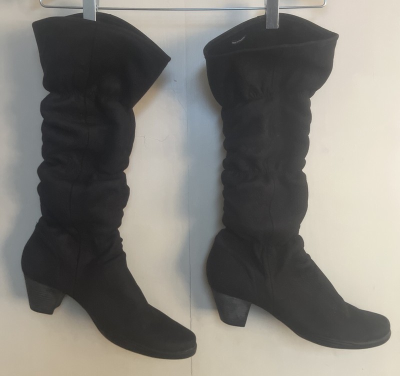 Arche France Nubuck Leather Black Slouchy Tall Boots Size 40/9US