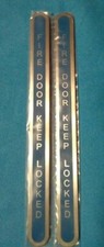Pack of 2 Fire Door Keep Locked Alum. Sign Satin/blue auto adhesive 150mm/12mm