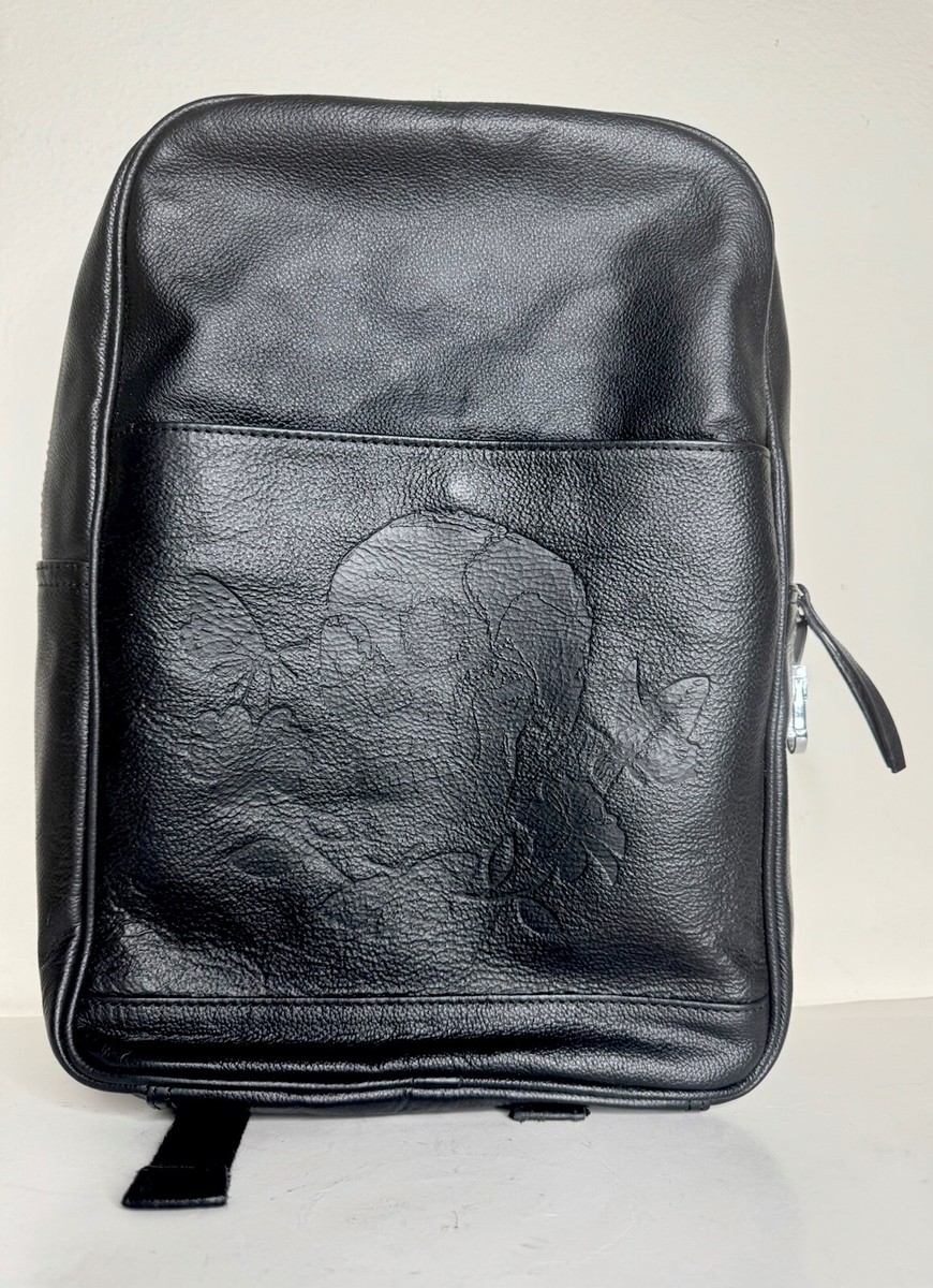 bolongaro trevor leather backpack with mesh pocket Bolongaro Trevor Black Leather Backpack New Tags Embossed Skull Padded  Pockets