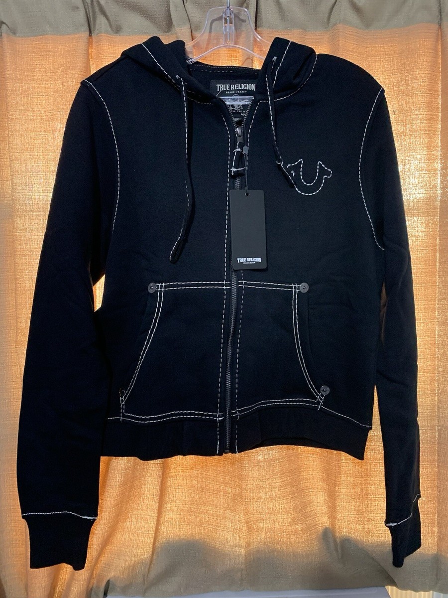 Stitch Logo Black True Religion Zip Up Hoodie True Religion Big T