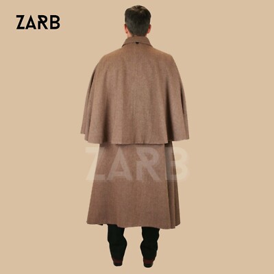 Men's Inverness/ Ulster Cape Coat - Brown Wool, Christmas