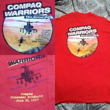 Vintage 1997 Compaq Warriors PC Computers Tech Employee Promo T Shirt XL Red