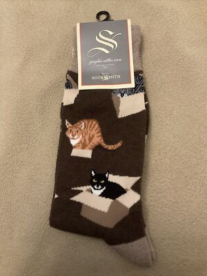 Socksmith Cat In Box Socks Mens Brown Nwt