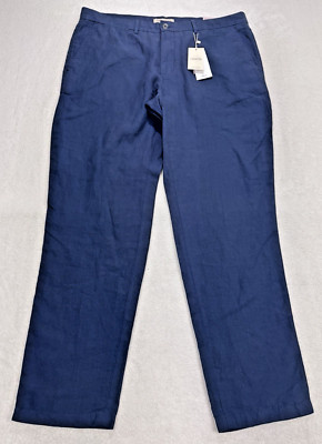 Mango MNG Sustainable Oyster Trouser Men 38 Slim Fit Pants Linen Blue NWT