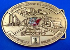 United Metro Materials UM Accident 18 Free Year Safety Award Vintage Belt Buckle