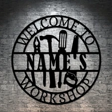 Personalized Workshop Name Metal Sign. Custom Garage Tools Sign Wall Decor Gift