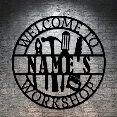 Personalized Workshop Name Metal Sign. Custom Garage Tools Sign Wall Decor Gift