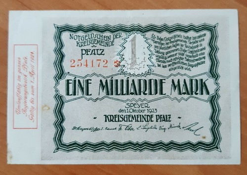 Germany, Pfalz - 1 billion (milliard) marks 1923 - Gr BAY 259b - XF - 第 1/2 張圖片