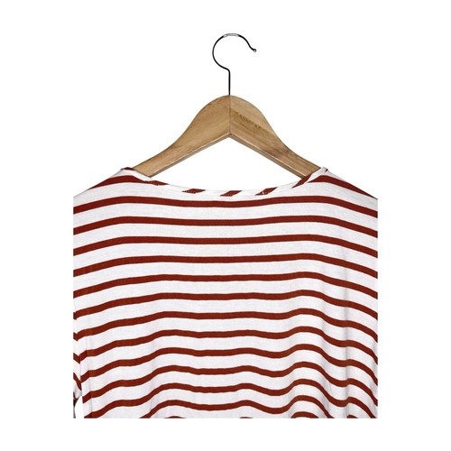 Rust White Striped T Shirt Ruffle Sleeve Size L - Picture 6 of 7