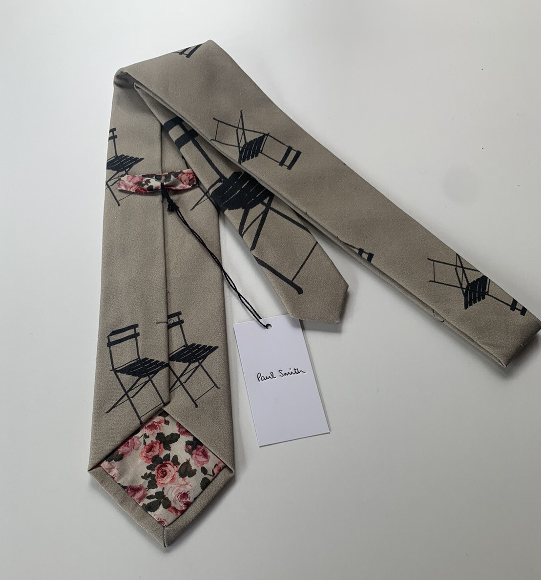 Cravate Paul Smith MAINLINE Beige Et Noir, 8cm, 100% Coton, Made In Italy, Neuve Avec étiquette