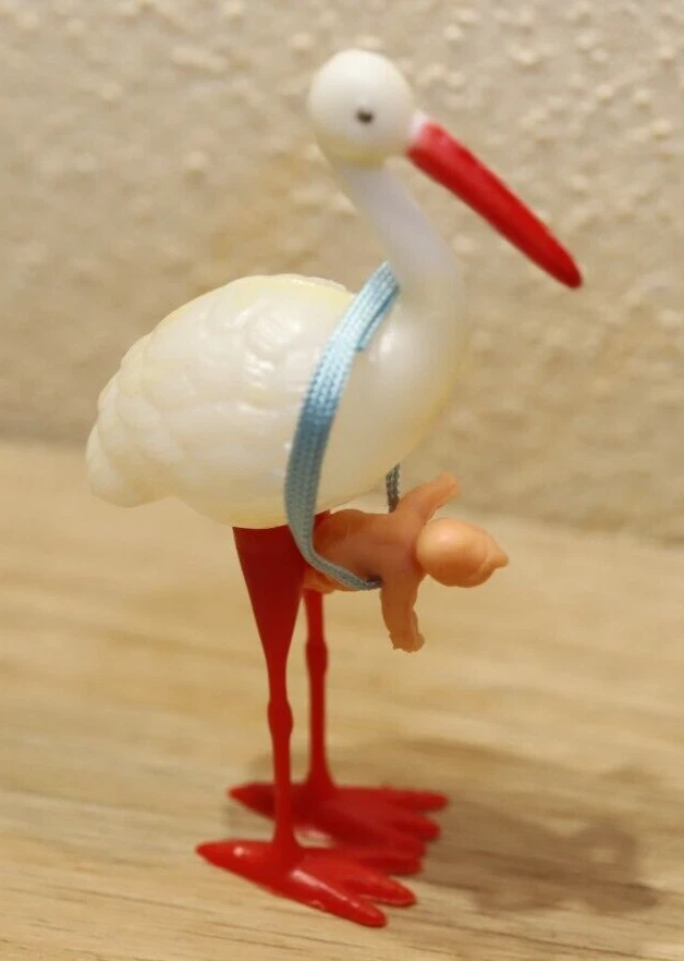 Storch Figur zur Geburt mit Baby, Höhe 9cm, Kunststoff, Vintage - Bild 2 von 2