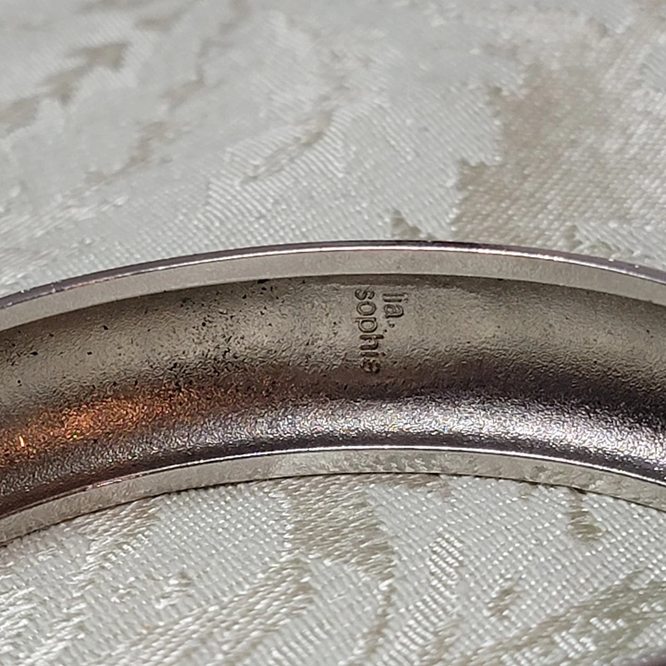 Brazalete Brazalete LIA SOPHIA Negro Esmalte Estrás Tono Plata Bisagras 7 1/2" Foto 3 de 3